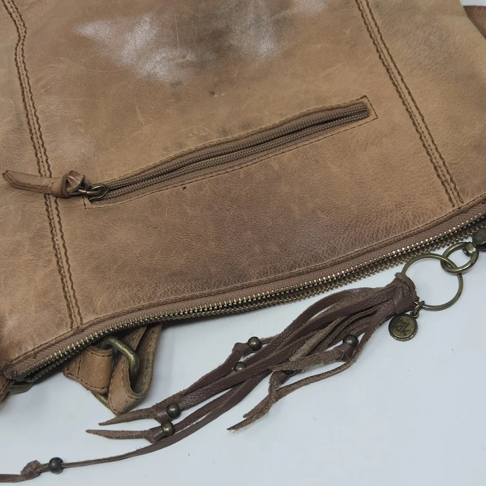 THE SAK Women's Ashland Leather Crossbody Bag Purse Tobacco Floral Emboss Boho‎